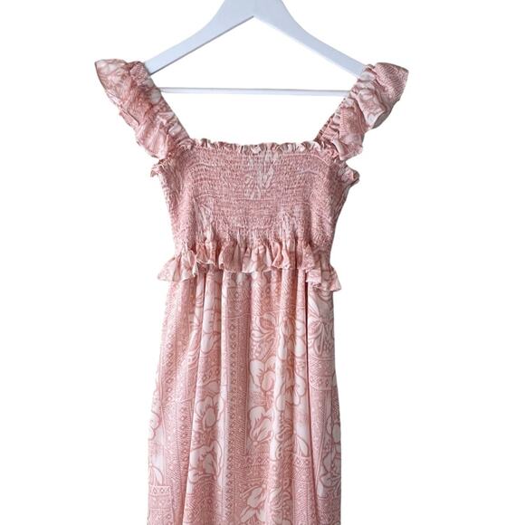 Frances Hart Smocked Dress Ruffle Sleeve Long maxi midi maternity‎ Sz XS - Picture 7 of 9